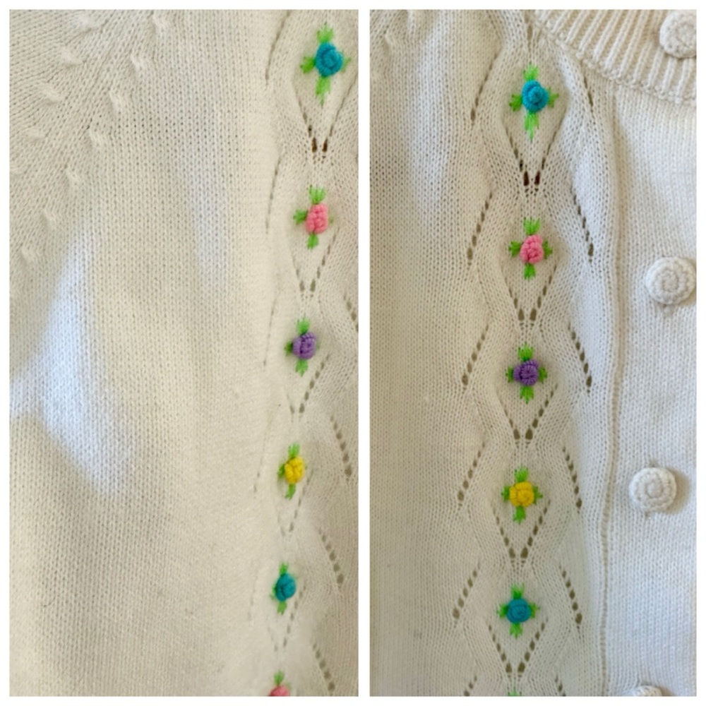 Vintage 1970s Embroidered Floral Knit Grannycore Cardigan Sweater, Button Front - Picture 16 of 17